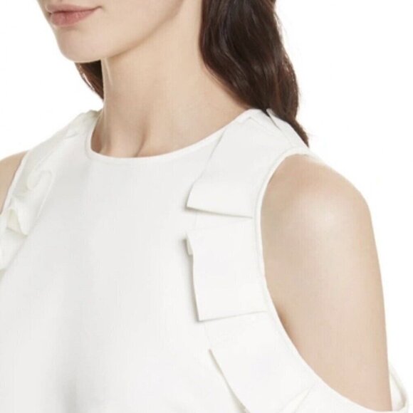 BNWT TED BAKER STEFFE IVORY COLD SHOULDER RUFFLE TOP IN CREAM - Picture 2 of 16